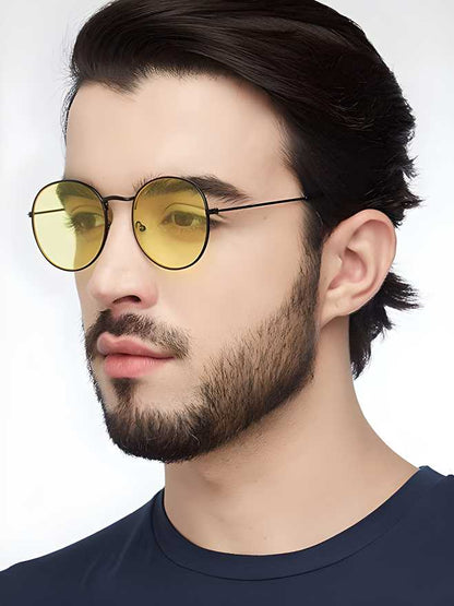 Unisex Yellow Black Round Sunglass